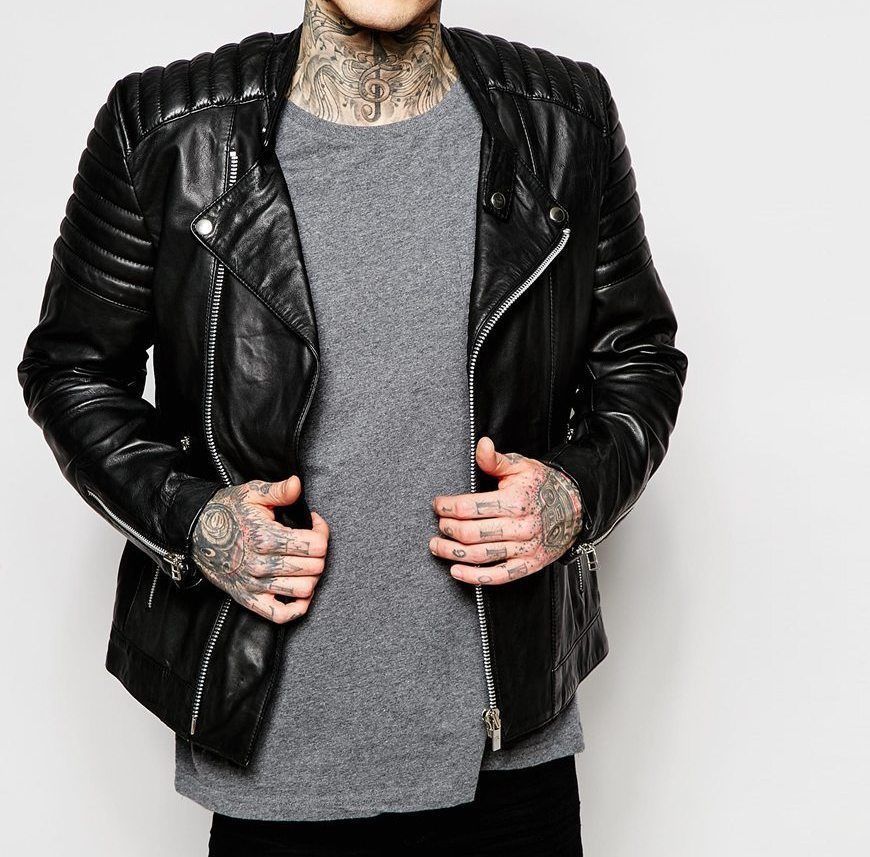 New Mens Genuine Lambskin Leather Slim Fit Biker Motorcycle Jacket for Men P090