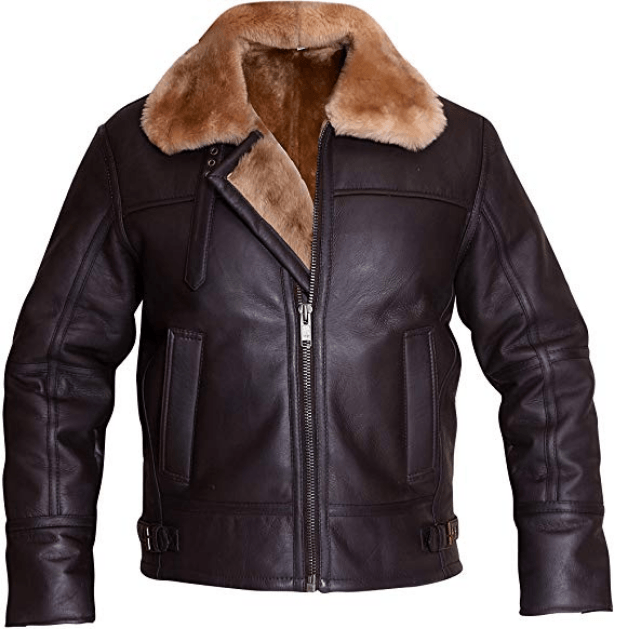 B3 Ginger Brown Bomber Aviator Real Shearling Sheepskin Leather Jacket ...