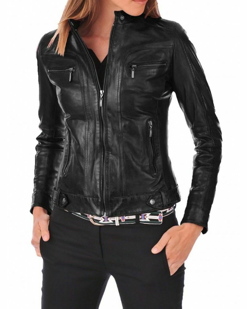Women's Leather Jacket Genuine Soft Lambskin Real Biker Motorcycle Slim ...