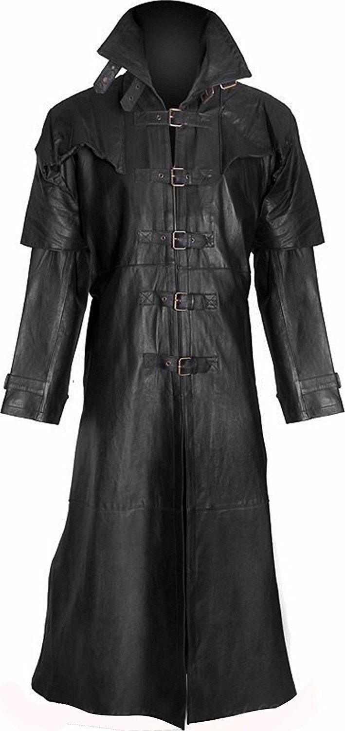 Men's Gothic Duster Steampunk Black Leather Trench Coat 